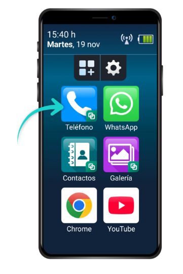 Pantalla de la aplicación con los iconos más grandes. Acceso a la galería. Abre nueva ventana