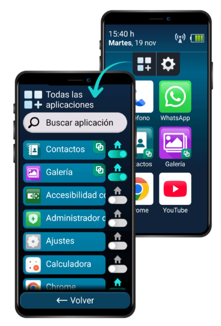 Pantalla que muestra a versión adaptada de la presentación de las aplicaciones. Acceso a la galería. Abre nueva ventana